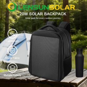 Lensun 20W Waterproof Solar Backpack, USB & Type-C Port