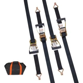 Ratchet Tie Down Straps (4PK), 11128 lb Break Strength, Double J Hook Includes 4 Premium 2" x 8' Rachet Tie Downs with Padded Handles