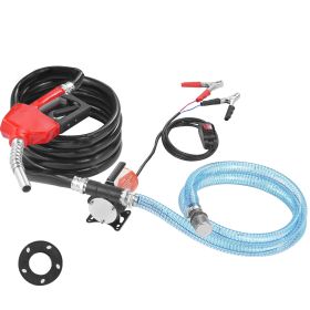 Fuel Transfer Pump, 12V DC 8 GPM 1/6 HP, Portable Electric Diesel Transfer Pump with Auto Shut-Off Fuel Nozzle, Long Inlet & Outlet Hose for Gasoline