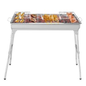 Portable Stainless Steel Folding Charcoal Grill with Barbecue Grate Large Outdoor BBQ Grill for Cooking Camping Hiking Picnic Backyard Garden Patio Ea
