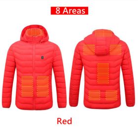 Men 9 Areas Heated Jacket USB Winter Outdoor Electric Heating Jackets Warm Sprots Thermal Coat Clothing Heatable Cotton jacket (Color: 8 Areas heated Red, size: L)