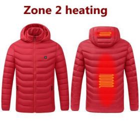 Men 9 Areas Heated Jacket USB Winter Outdoor Electric Heating Jackets Warm Sprots Thermal Coat Clothing Heatable Cotton jacket (Color: 2 Areas heated Red, size: M)