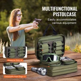Range Bag for 2 Pistols, Tactical Gun Bag with 2 Built-in Removable Pistol Bags & 6 Detachable Magazines, Gun Range Bag for Outdoor Hunting Shooting (product color: Green, Item Size: 33 x 20 x 23 cm)