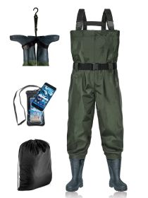 BELLE DURA Fishing Waders Chest Waterproof Light Weight Nylon Bootfoot Waders for Men Women with Boots (Color: Army green, size: Men 13 / Women 15)
